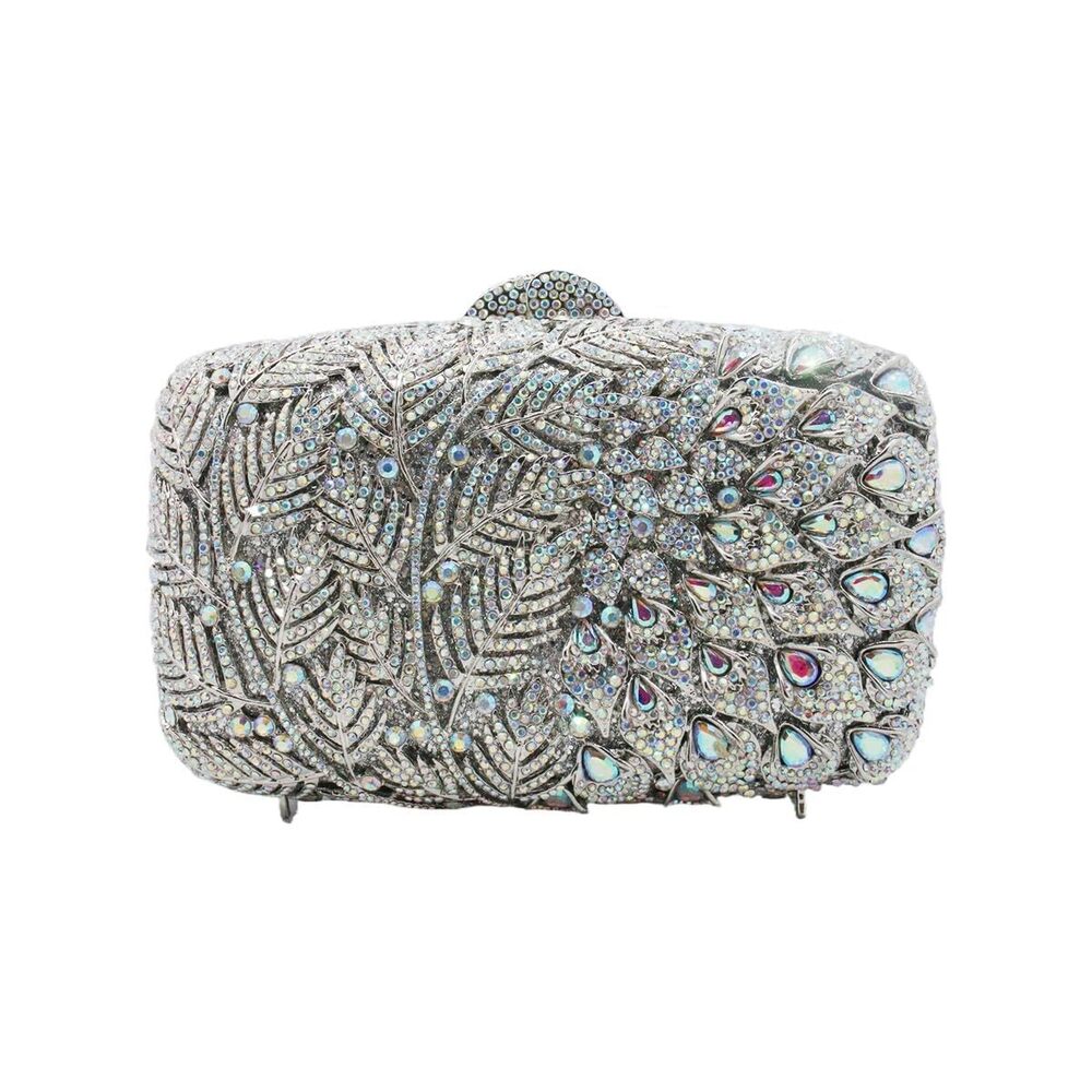 2134 Vine Evening Handbag Sparkling Rhinestone Leaf Pattern Clutch Elegant
